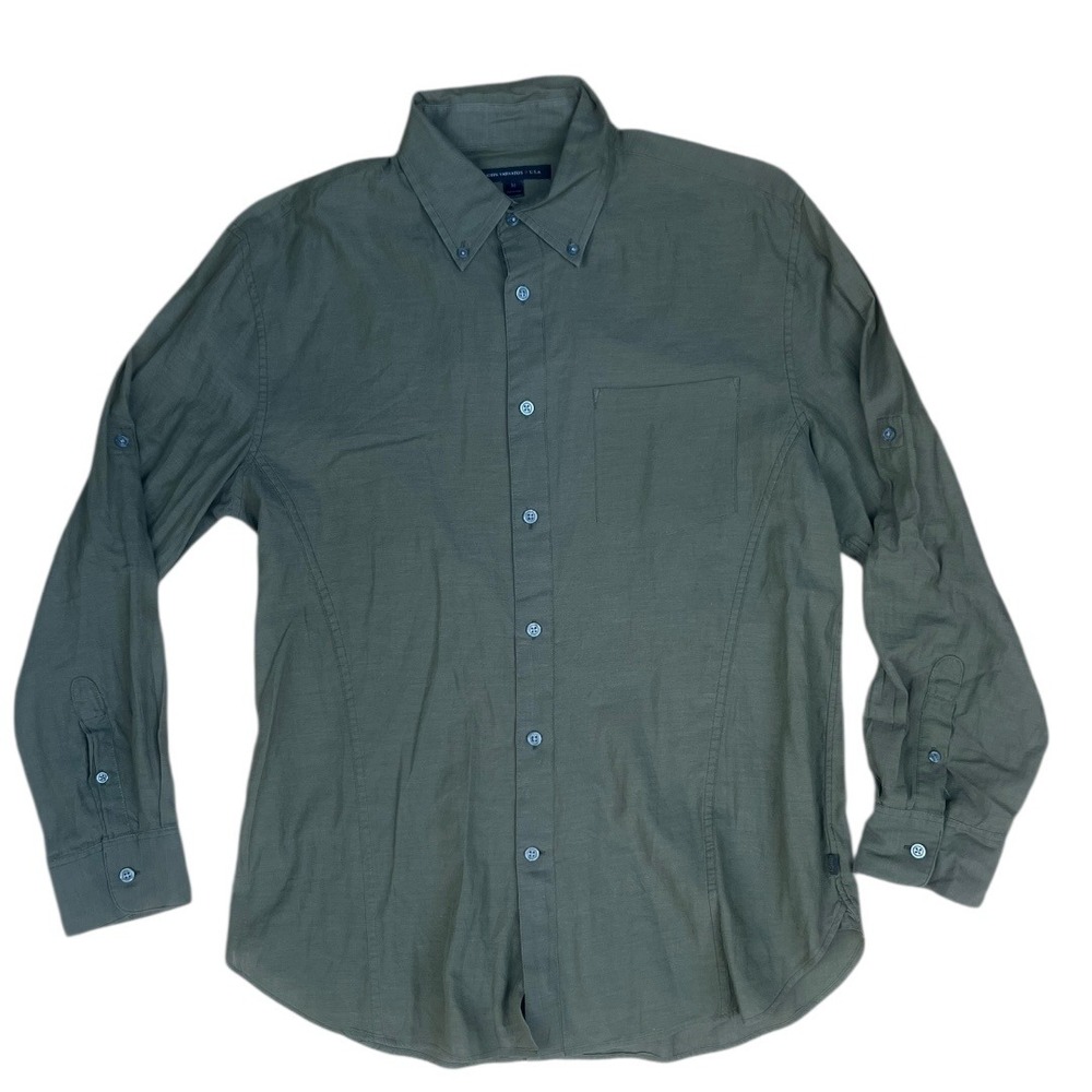 John Varvatos USA Mens Olive Green Cotton Roll Tab Button Down Shirt M W387C13‎